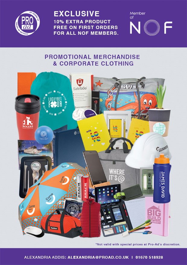 NOF member company Proad are offering fellow NOF members ‘10% Extra Product Free’ on first orders for all NOF Members