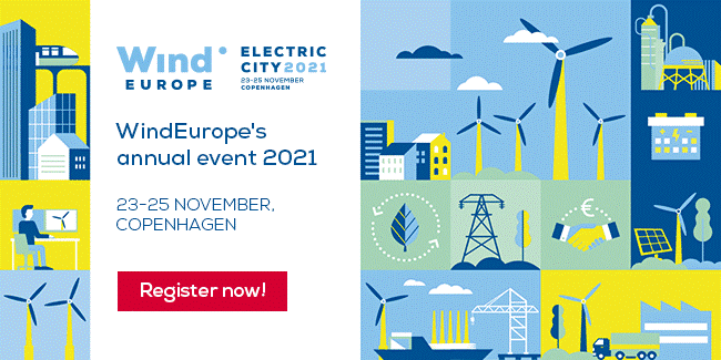 Registration is open for WindEurope’s annual event, “Electric City 2021”, 23-25 November, Copenhagen