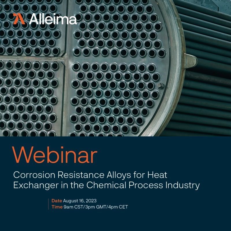 Alleima Webinar: Corrosion Resistant Alloys for Heat Exchanger in the Chemical Process Industry