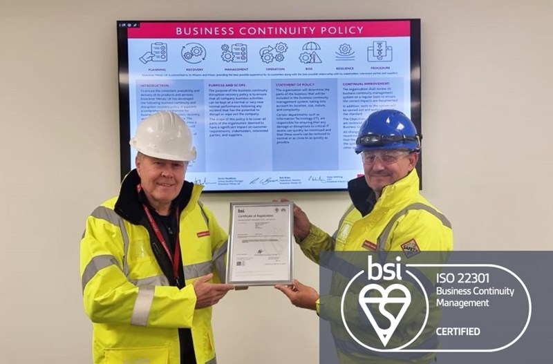 Kloeckner earns global ISO 22301 certification for Business Continuity Management